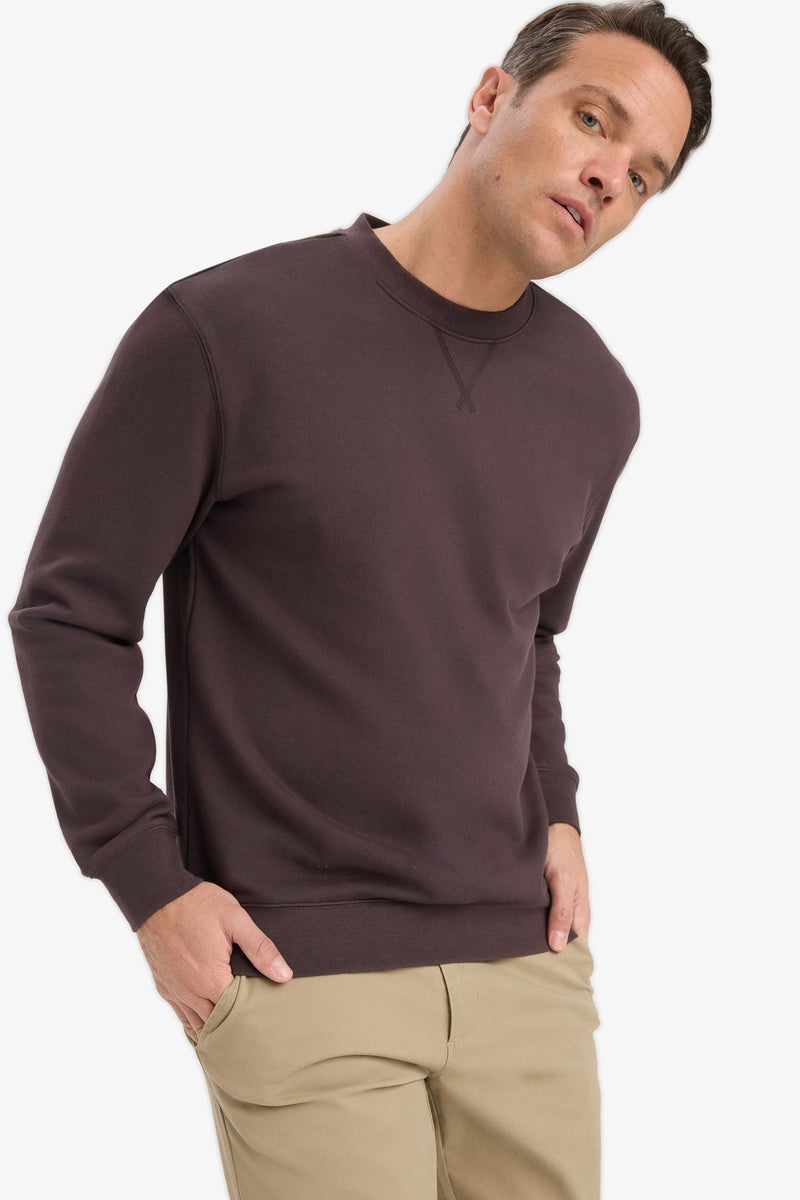 DeFacto Brown Man Cotton Regular Fit Crew Neck Sweatshirt Casual - Image 3